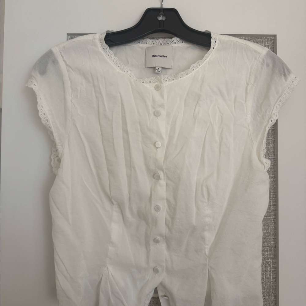 Reformation White Cap Sleeve Button Down Shirt